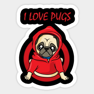 I love Pugs - Cute Comic Artwork Sticker